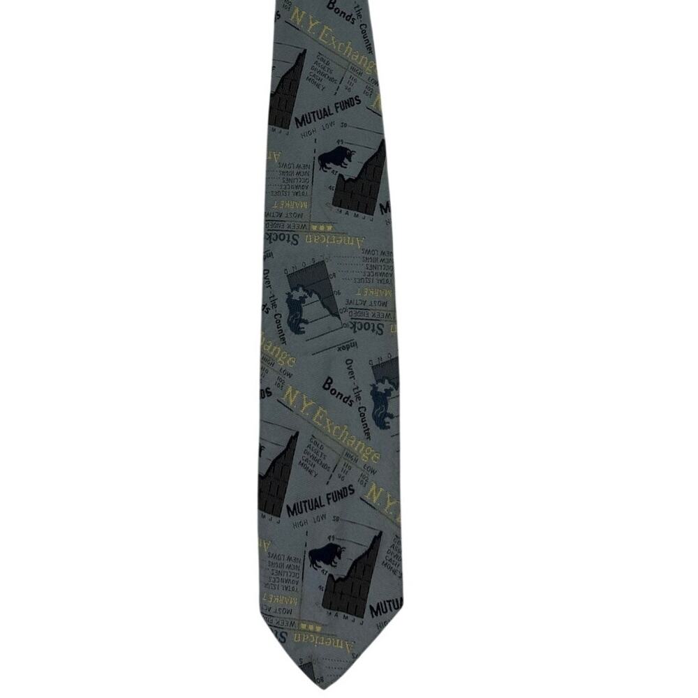 Vintage 80s Court Beltiri Abstract Tie Gray Blue Stocks Financial Wide 55"